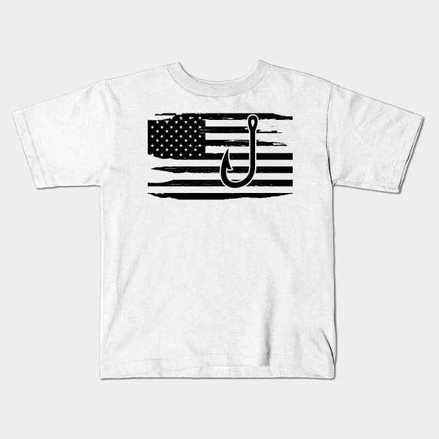 Fishing and American Flag Kids T-Shirt by KC Happy Shop